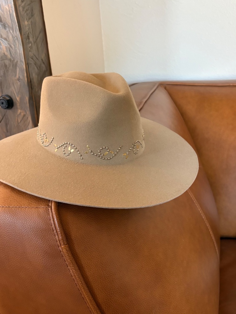 NWT Calleen Cordero Tan Studded Wool Felt Rancher Fedora Hat - SZ Large - Picture 6 of 17
